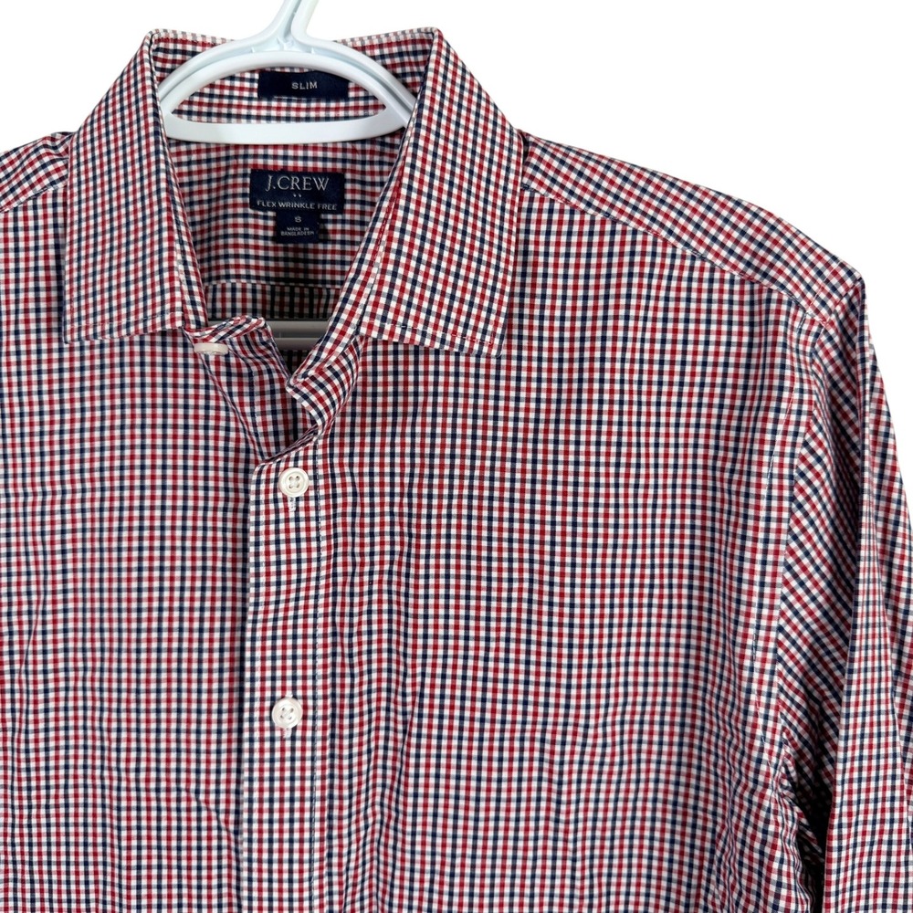 J.Crew Flex Wrinkle Free Slim Button Down Shirt Mens S Red Blue Gingham Check